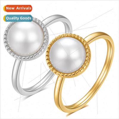 Europe mple 10MM Fashion Flower Set Pearl  Ring 3MM Stainles