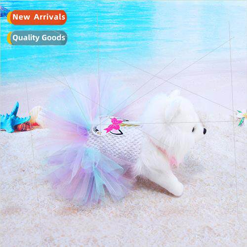 Fresh Colorful Unicorn Pet Dresses Summer Dog Mesh Skirt Cat