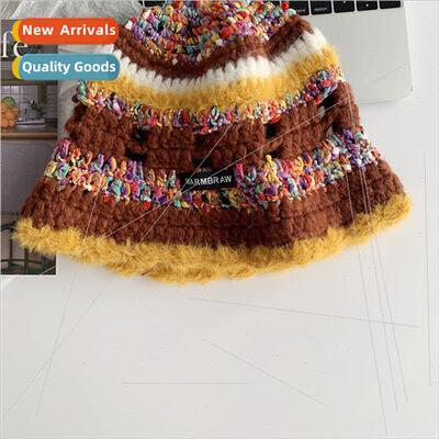 colorful woolen edge hollow kn fisherman hat show face small