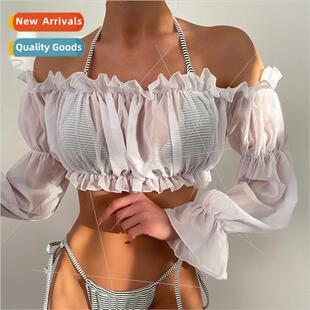 Whe Chiffon Wrinkled New Coverup Top Europe Sleeve 2022 Long