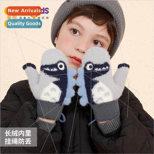 Winter childrens gloves outdoor windproof thickened plush la