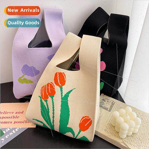 Korea  spring summer fashion printing knted bag handbag hand