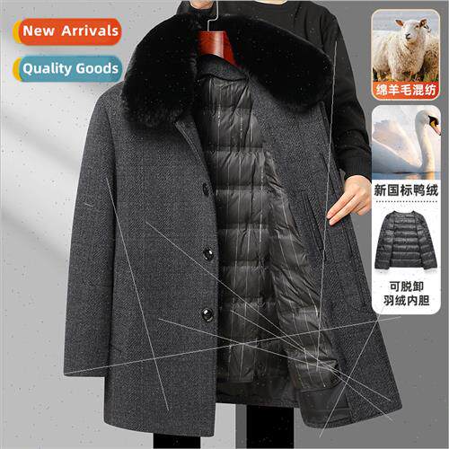 Dad winter tweed jacket men medium-length down jacket middle