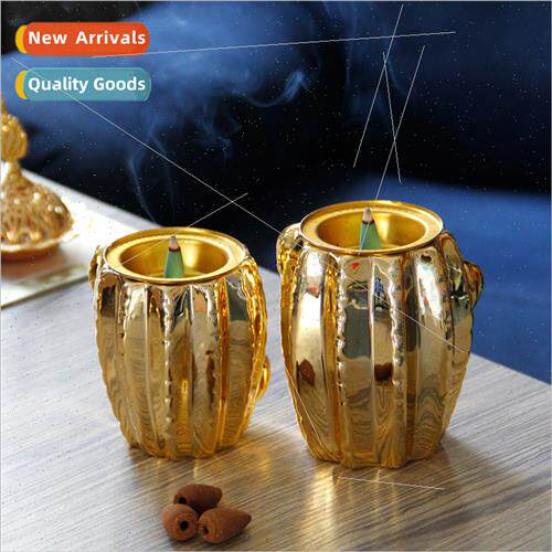 Creative Gold Cactus Ceramic Incense Burner Ornament Middle