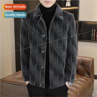 loose youth Lapel men jacket tweed fall thickened