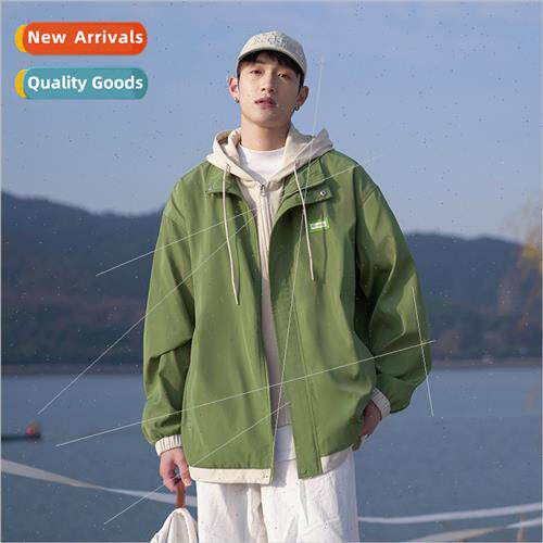 Autumn winter versatile fashion HK fake twoPCS hooded men ja
