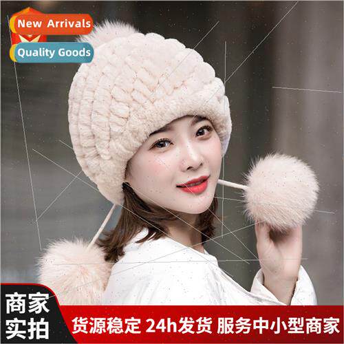 New knting otter rabb fur hat women autumn winter thickened