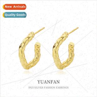 Folded Metallic silver Earrings适用Wome Shaped Texture 925