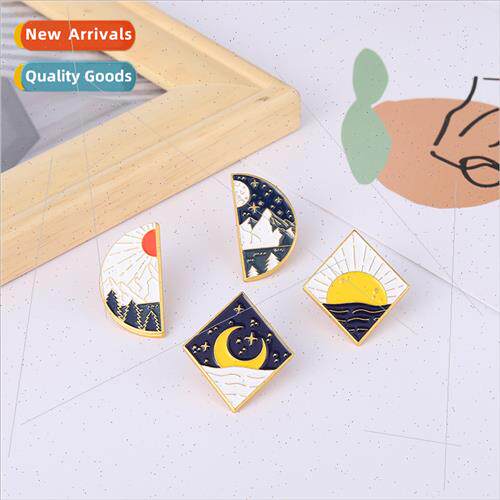 Japan Korea creative new Mount Fuji sunrise sunset brooch ba