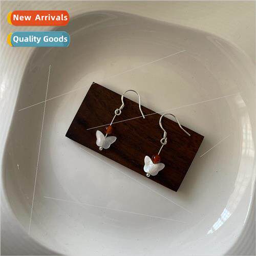 Handmade butterfly red agate earrings 2023 new tide simple h