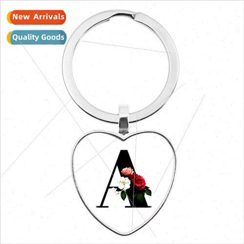 A-Z Art Flower 26 Letters Series  Jewellery Heart Peach Hear