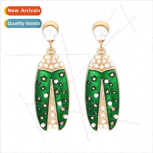 New alloy beetle set pearl earrings temperament fashion exag