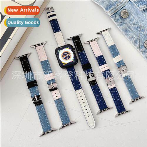 适用apple watch denim spelling leather canvas strap apple wa