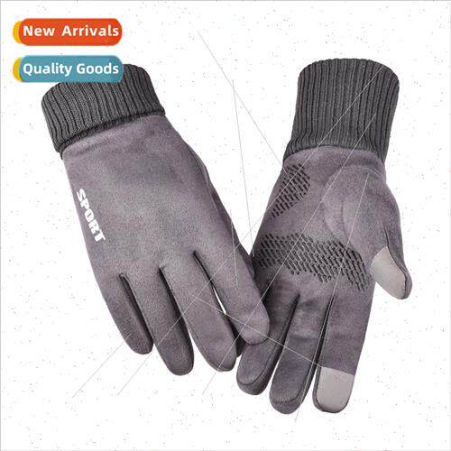 Suede gloves men women couples fall winter warm gloves padde