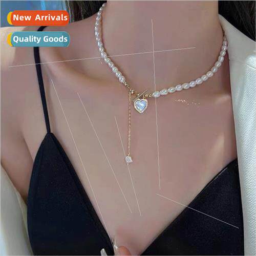 French Baroque Pearl Heart Necklace Women Collarbone Chain c
