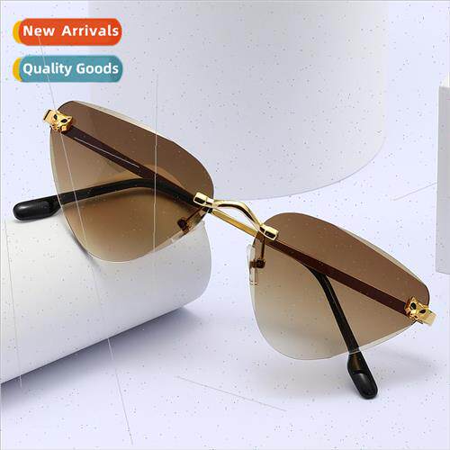6023 new rimless cut edge sunglasses women 2023 fashion leop