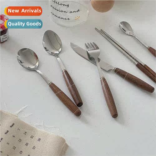 Korea retro ins wooden handle chopsticks knife k spoon cutle