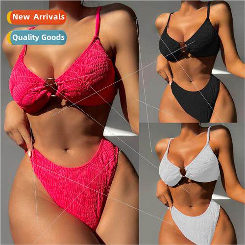 Europe New Floral  Bikini Solid Color Small Circle Triangle