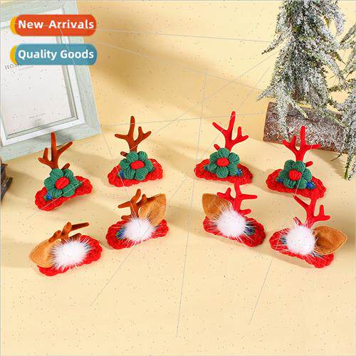 Christmas headdress elk antlers pair clips cute whe wool bal