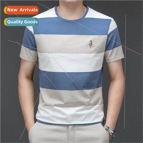 Summer men short-sleeved striped T-shirt bottoming shirt rou