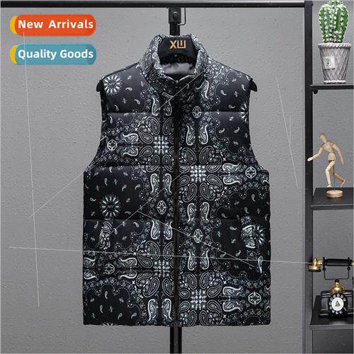 Down cotton vest men fall winter thickened cashew flower stu