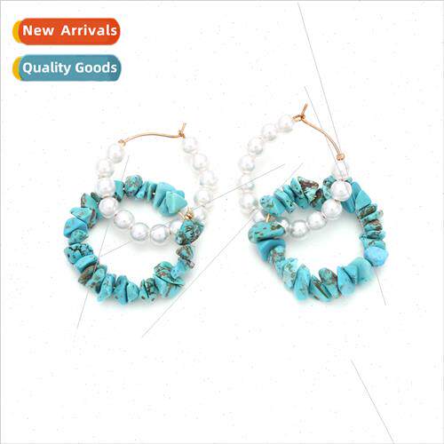 elegant double circle imation pearl earrings handmade turquo