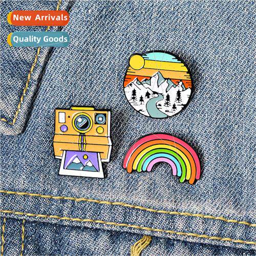 Rainbow Camera Snow Mountain Brooch Student Cartoon Cute Ena