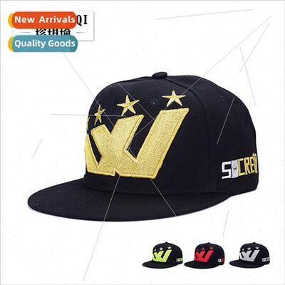 Korea flat brim set dance cap men women W gold thread five-s