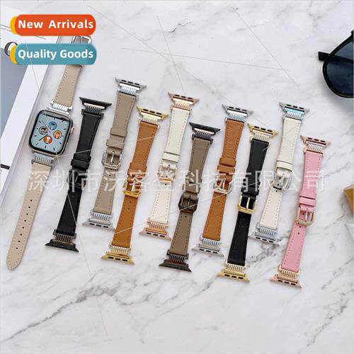 适用Apple line steel spelling plain leather strap apple watc