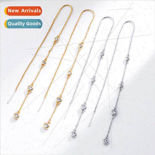 Copper-plated inlaid zirconium long U-shaped tassel earrings