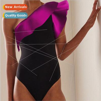 2023 Europe Swimwear New Slant Shoulder Ruffle One-piece Swi