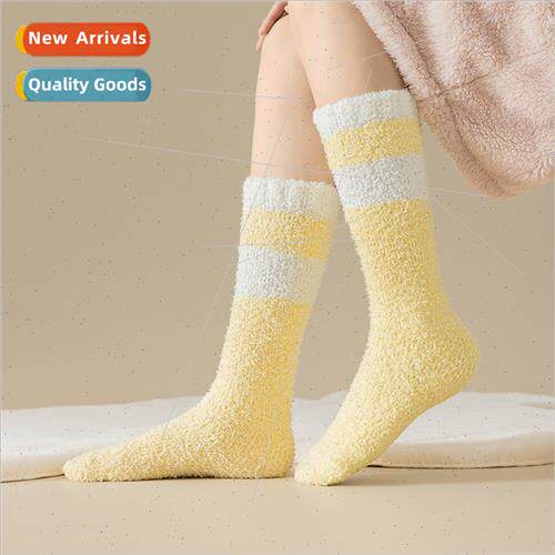 Coral velvet calf socks women fall winter  padded thickened
