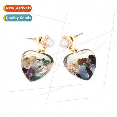 mple wind fresh colorful gravel resin love pendant earrings