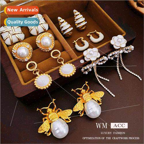 lver needle drop oil pearl earrings hundred wh ear nails vin