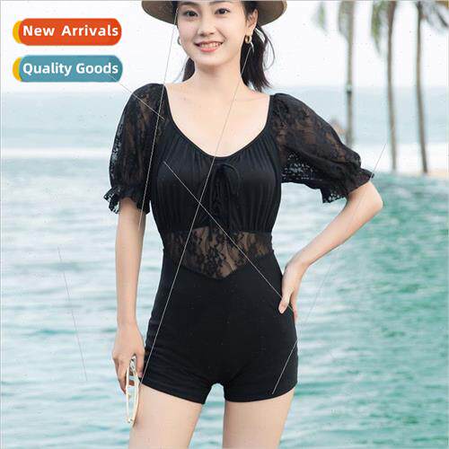 2023 new black sexy lace swimsu female one-piece wh sleeves
