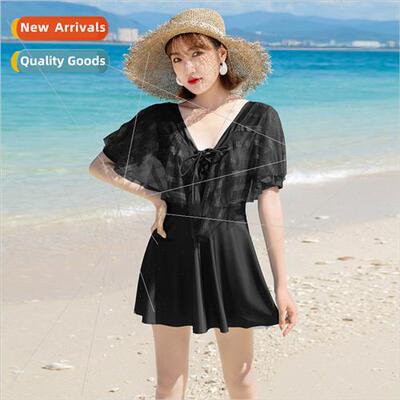 New swimsu female black lace one-piece conservative flat ang