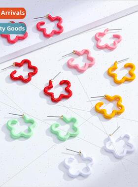 Geometric oil drop enamel skeleton flower earrings women Eur