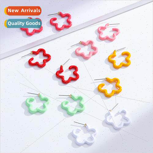 Geometric oil drop enamel skeleton flower earrings women Eur