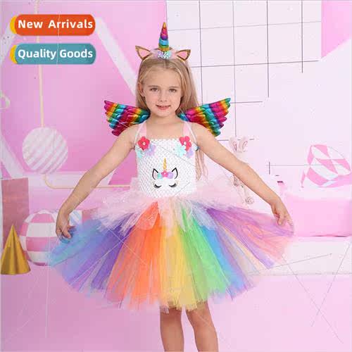 Europe girls unicorn mesh puffy dress new childrens dresses
