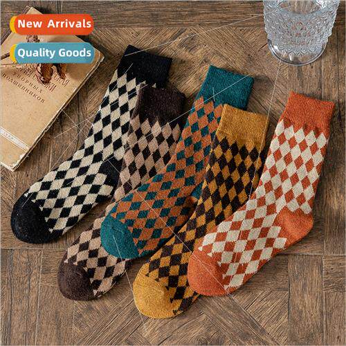 Autumn winter  diamond plaid socks women mid-calf socks thic