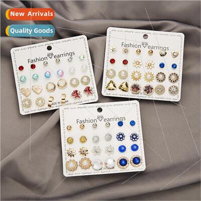 12 Pairs Faux Pearls Rhinestones Gold Balls Combo Carded Ear