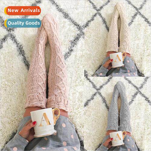 Europe  fashion twist flap knted long knee high stacked sock