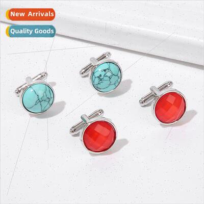 New round sapphire zirconia cufflinks fashion su shirt butto