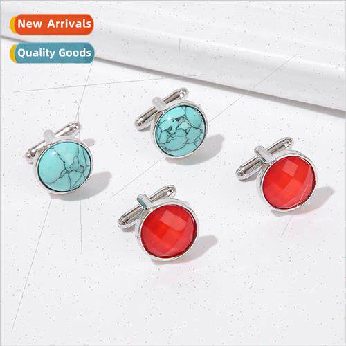 New round sapphire zirconia cufflinks fashion su shirt butto