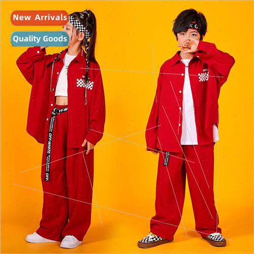 Childrens Set Dance  Clothes Boys Long Sleeve Loose Shirt Su