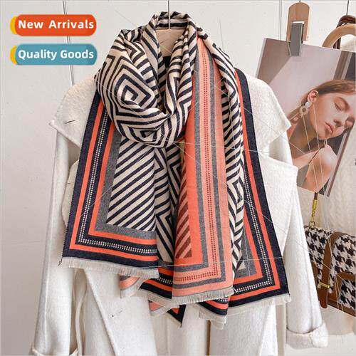 Faux cashmere scarf women new fall winter Korea  back print