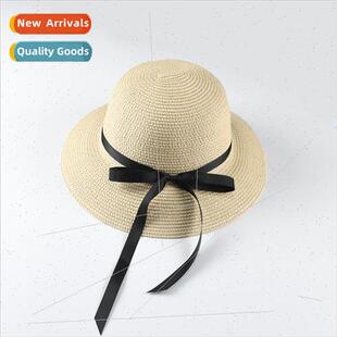 simple college ladies summer beac strap new black Spring bow