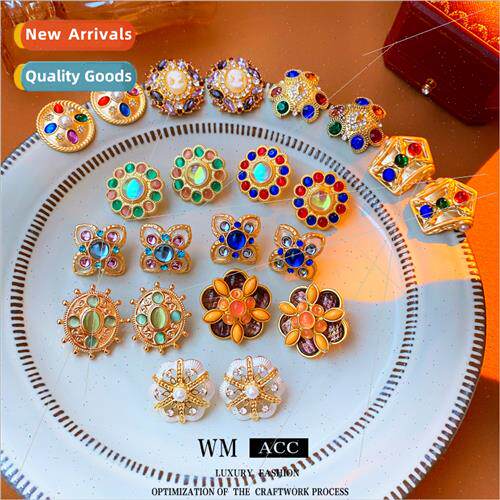 silver pin wh diamond flower earrings fashion retro antique