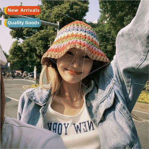 Ins rainbow straw fisherman hat summer fashion straw hat ele