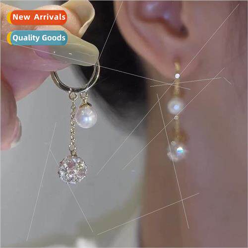 Crystal zirconia pearl earrings long chain tassel lady flash